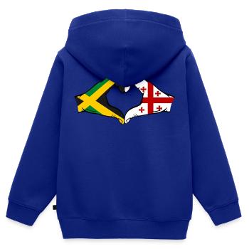 Jamaïque Géorgie Mains Forme de coeur - Sweat Premium à capuche zippé enfant bio - bleu roi - Dos - AI Model Kid Male (0cm)