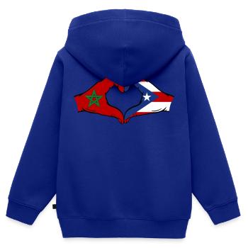 Maroc Porto Rico Mains Forme Coeur - Sweat Premium à capuche zippé enfant bio - bleu roi - Dos - AI Model Kid Male (0cm)