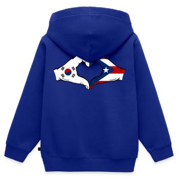 South Korea Puerto Rico Flag Hands Heart Shape - Kids Premium Organic Zip-up Hoodie - royal blue - Back - AI Model Kid Male (0cm)