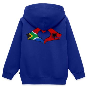 South Africa Albania Flag Hands Heart Shape Used - Kids Premium Organic Zip-up Hoodie - royal blue - Back - AI Model Kid Male (0cm)