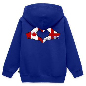 Kanada England Flagge Hände Herzform used - Kinder Premium Organic Zip Hoodie - Royalblau - Hinten - AI Model Kid Male (0cm)