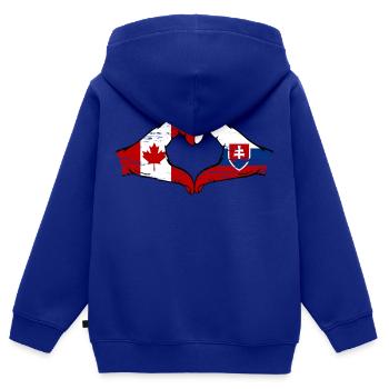 Canada Slovaquie drapeau mains coeur utilisé - Sweat Premium à capuche zippé enfant bio - bleu roi - Dos - AI Model Kid Male (0cm)