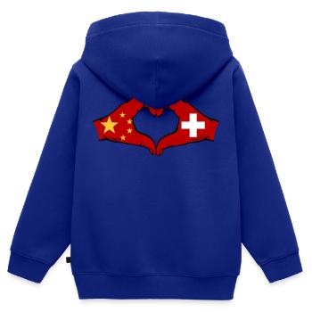 China Switzerland Flag Hands Heart Shape - Kids Premium Organic Zip-up Hoodie - royal blue - Back - AI Model Kid Male (0cm)