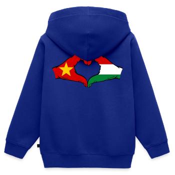 Vietnam Hungary Flag Hands Heart Shape - Kids Premium Organic Zip-up Hoodie - royal blue - Back - AI Model Kid Male (0cm)