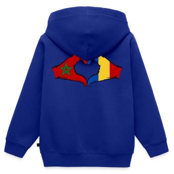 Marokko Rumänien Flagge Hände Herzform - Kinder Premium Organic Zip Hoodie - Royalblau - Hinten - AI Model Kid Male (0cm)