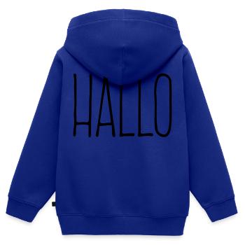 Hallo - Kinder Premium Organic Zip Hoodie - Royalblau - Hinten - AI Model Kid Male (0cm)