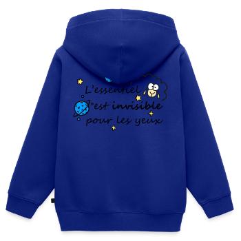 L'essentiel est invisible - Sweat Premium à capuche zippé enfant bio - bleu roi - Dos - AI Model Kid Male (0cm)