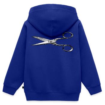 dessin Ciseaux Barber - Sweat Premium à capuche zippé enfant bio - bleu roi - Dos - AI Model Kid Male (0cm)