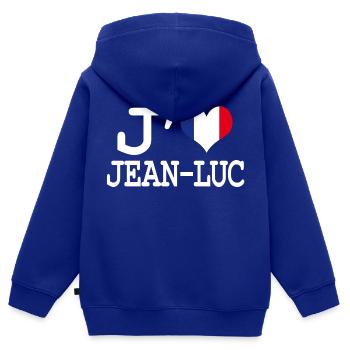 Ich liebe jean-luc - Kinder Premium Organic Zip Hoodie - Royalblau - Hinten - AI Model Kid Male (0cm)