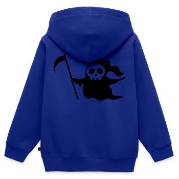 Wandelnder Todesschädel mit einer Sense - Kinder Premium Organic Zip Hoodie - Royalblau - Hinten - AI Model Kid Male (0cm)