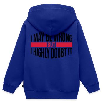 Je peux me tromper - Sweat Premium à capuche zippé enfant bio - bleu roi - Dos - AI Model Kid Male (0cm)