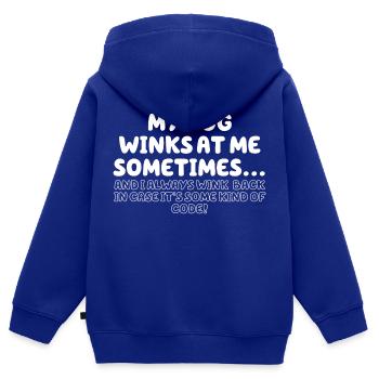 Mein Hund zwinkert mir manchmal zu - Kinder Premium Organic Zip Hoodie - Royalblau - Hinten - AI Model Kid Male (0cm)