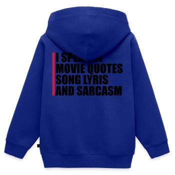 parler des paroles et du sarcasme - Sweat Premium à capuche zippé enfant bio - bleu roi - Dos - AI Model Kid Male (0cm)