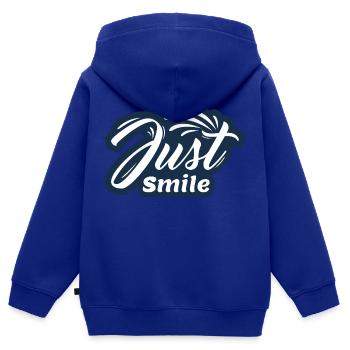 Juste sourire - Sweat Premium à capuche zippé enfant bio - bleu roi - Dos - AI Model Kid Male (0cm)