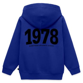 HNE. 1978 Nineteen Seventy Eight - Sweat Premium à capuche zippé enfant bio - bleu roi - Dos - AI Model Kid Male (0cm)