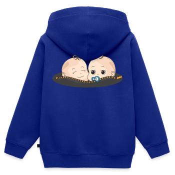 Jumeaux bébé sucettes cadeau ventre de bébé - Sweat Premium à capuche zippé enfant bio - bleu roi - Dos - AI Model Kid Male (0cm)
