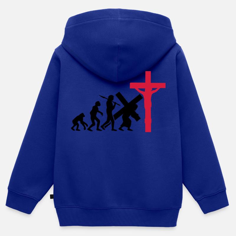 évolution jésus christ humain croire croix crucifi - Sweat Premium à capuche zippé enfant bio - bleu roi
