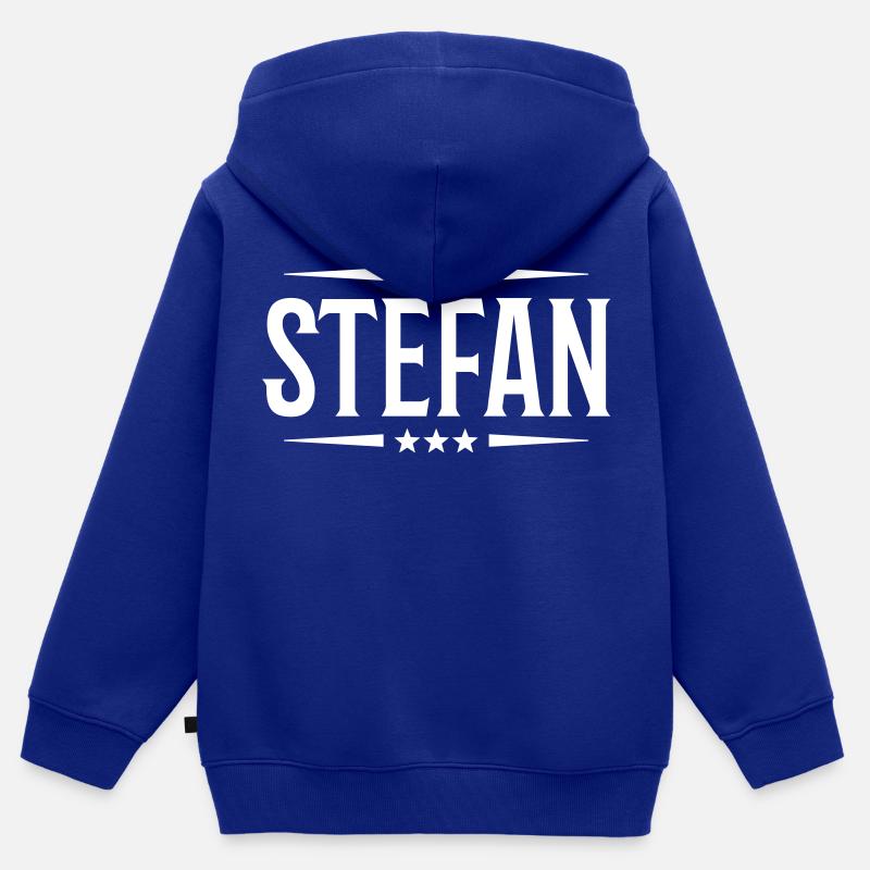 nom Stefan - Sweat Premium à capuche zippé enfant bio - bleu roi