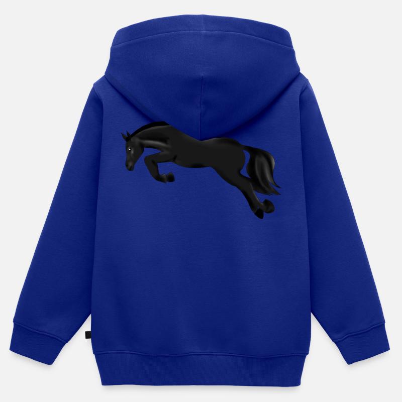 Cheval de saut - Sweat Premium à capuche zippé enfant bio - bleu roi