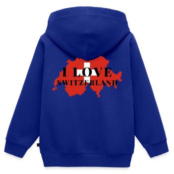 J’aime la Suisse Suisse Suisse - Sweat Premium à capuche zippé enfant bio - bleu roi - Dos - AI Model Kid Male (0cm)