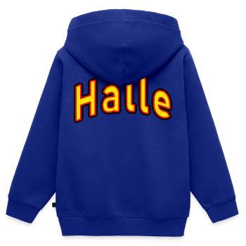 Halle - Kinder Premium Organic Zip Hoodie - Royalblau - Hinten - AI Model Kid Male (0cm)