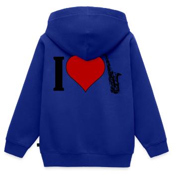 I ♥️ Saxophone | J’aime le saxophone - Sweat Premium à capuche zippé enfant bio - bleu roi - Dos - AI Model Kid Male (0cm)