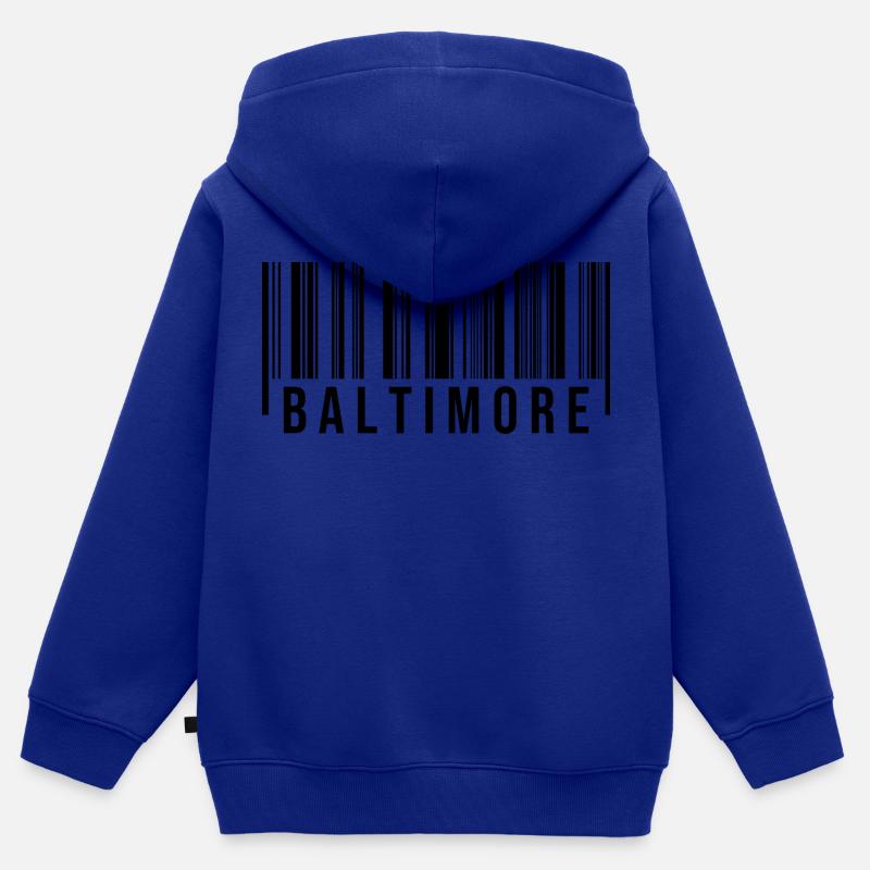 Code-barres Baltimore - Sweat Premium à capuche zippé enfant bio - bleu roi