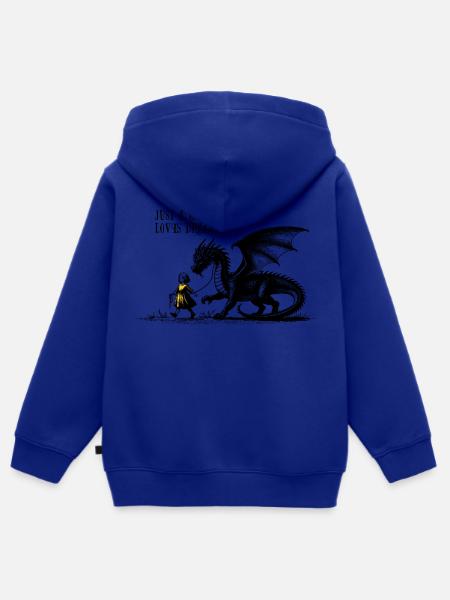Juste une fille qui aime les dragons - Sweat Premium à capuche zippé enfant bio - bleu roi