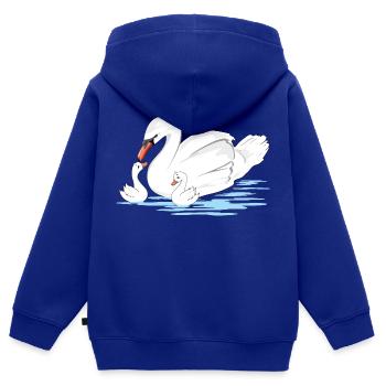 Maman cygne blanc et ses deux bébés - Sweat Premium à capuche zippé enfant bio - bleu roi - Dos - AI Model Kid Male (0cm)