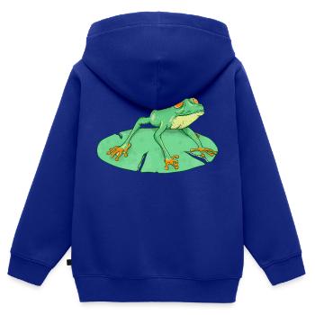 Mignonne grenouille verte sur un nénuphar - Sweat Premium à capuche zippé enfant bio - bleu roi - Dos - AI Model Kid Male (0cm)