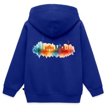 Berlin City Watercolor City - Sweat Premium à capuche zippé enfant bio - bleu roi - Dos - AI Model Kid Male (0cm)