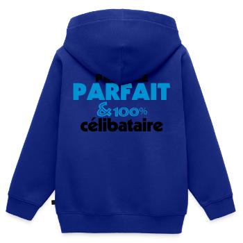 Presque Parfait - 100% CELIBATAIRE (2c) - Sweat Premium à capuche zippé enfant bio - bleu roi - Dos - AI Model Kid Male (0cm)