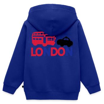 LONDON BLACK CAP ROUGE & BUS - Sweat Premium à capuche zippé enfant bio - bleu roi - Dos - AI Model Kid Male (0cm)