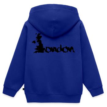 United Kingdom London England - Kinder Premium Organic Zip Hoodie - Royalblau - Hinten - AI Model Kid Male (0cm)