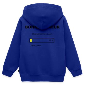 bonne humeur - Sweat Premium à capuche zippé enfant bio - bleu roi - Dos - AI Model Kid Male (0cm)