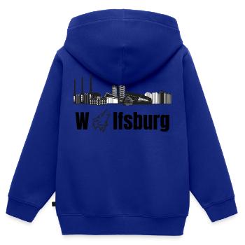 Wolfsburg Fanartikel Wolfsburg Skyline Wölfe Wolf - Kinder Premium Organic Zip Hoodie - Royalblau - Hinten - AI Model Kid Male (0cm)