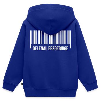 Erzgebirge Strichcode Gelenau Erzgebirge - Kinder Premium Organic Zip Hoodie - Royalblau - Hinten - AI Model Kid Male (0cm)