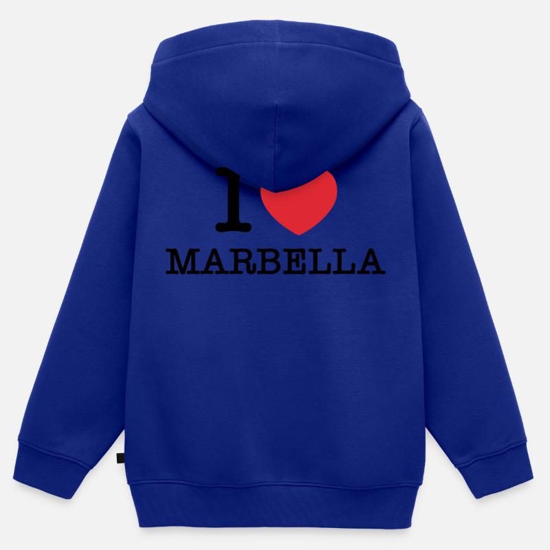 J’aime Marbella | Marbella | I Heart Marbella - Sweat Premium à capuche zippé enfant bio - bleu roi