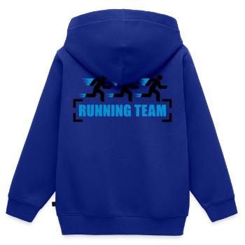 Running Team - Sweat Premium à capuche zippé enfant bio - bleu roi - Dos - AI Model Kid Male (0cm)