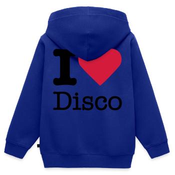 J'aime Disco - Sweat Premium à capuche zippé enfant bio - bleu roi - Dos - AI Model Kid Male (0cm)