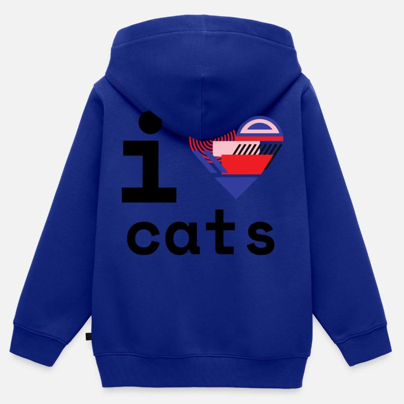 J’adore les chats! - Sweat Premium à capuche zippé enfant bio - bleu roi