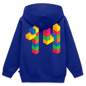 Joli bâtiment de bloc cadeau 14e anniversaire 14 ans - Sweat Premium à capuche zippé enfant bio - bleu roi - Dos - AI Model Kid Male (0cm)