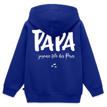 Papa joyeuse fête des Pères - Sweat Premium à capuche zippé enfant bio - bleu roi - Dos - AI Model Kid Male (0cm)