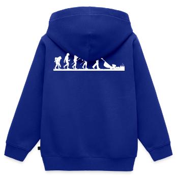 Mann mäht Rasen EVOLUTION Kleingarten Rasenmäher - Kinder Premium Organic Zip Hoodie - Royalblau - Hinten - AI Model Kid Male (0cm)