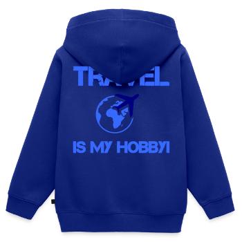 Passe-temps de voyage - Sweat Premium à capuche zippé enfant bio - bleu roi - Dos - AI Model Kid Male (0cm)