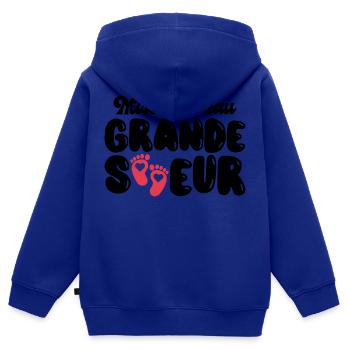 Annonce Surprise Mise À Niveau Grande Soeur 2024 - Sweat Premium à capuche zippé enfant bio - bleu roi - Dos - AI Model Kid Male (0cm)