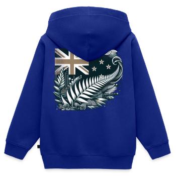 Nouvelle-Zélande Aotearoa Kiwi 17 - Sweat Premium à capuche zippé enfant bio - bleu roi - Dos - AI Model Kid Male (0cm)
