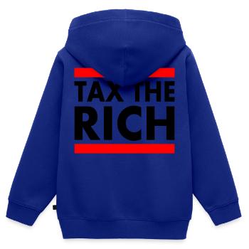 Tax the rich - Sweat Premium à capuche zippé enfant bio - bleu roi - Dos - AI Model Kid Male (0cm)