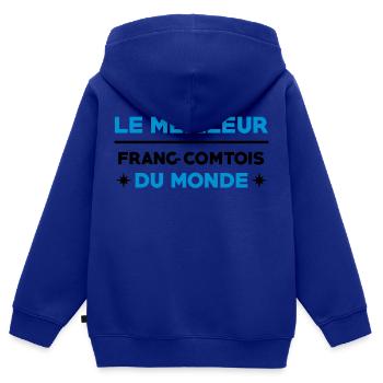 Franche-comté / Franc-Comtois / Franc-Comtoise - Sweat Premium à capuche zippé enfant bio - bleu roi - Dos - AI Model Kid Male (0cm)