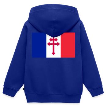 Drapeau Français Lorraine - Sweat Premium à capuche zippé enfant bio - bleu roi - Dos - AI Model Kid Male (0cm)